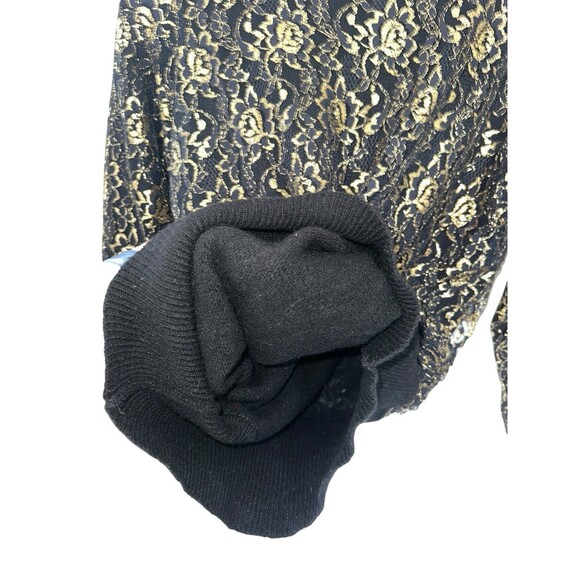 Destinee Womens S 70s Lambswool Sweater Black Gold Metallic Floral Lace Vintage - Picture 14 of 16